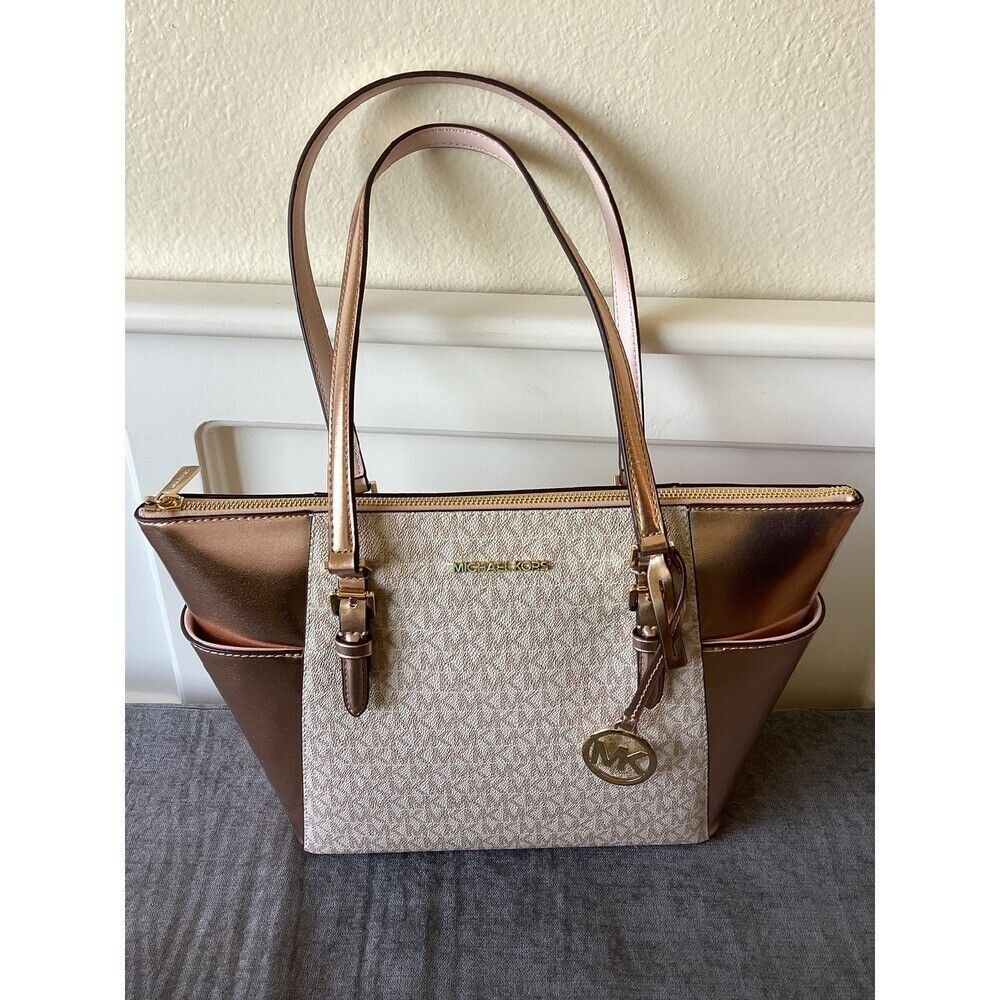 Michael Kors Charlotte Tote NWT‎ Rose Gold Signature Satchel Bag Purse - Picture 6 of 6